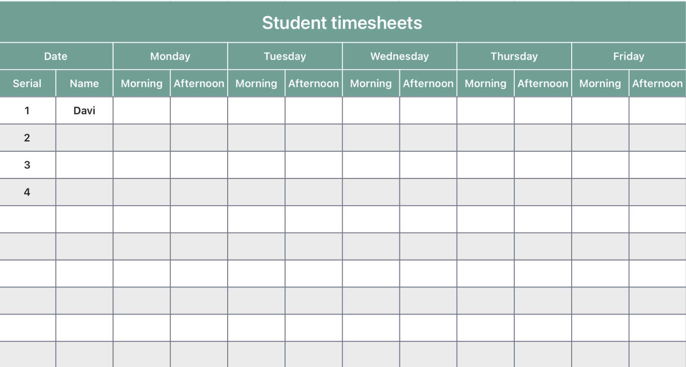 Student timesheets
